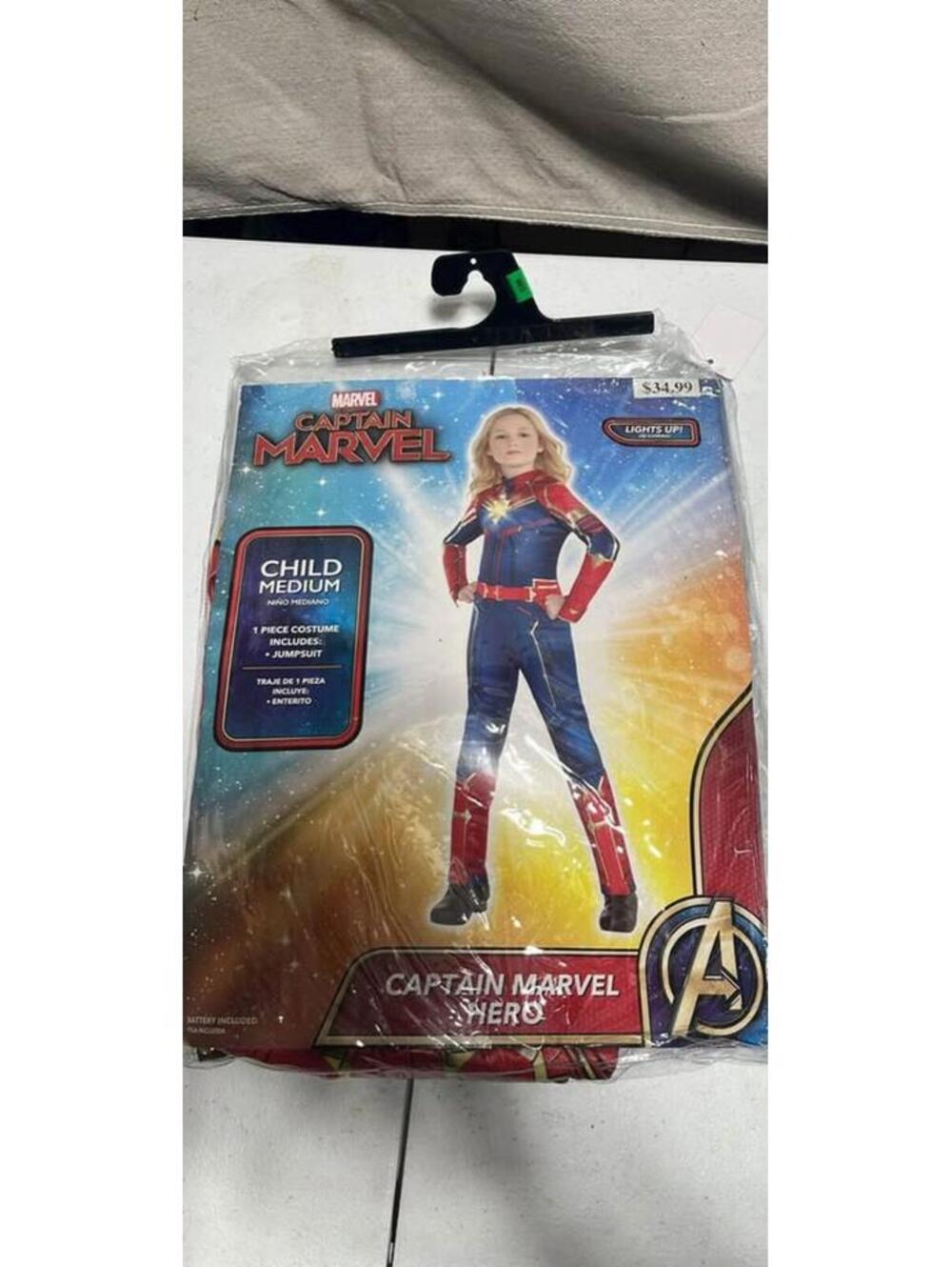 Captain Marvel Halloween Costume Child Medium Dress-up Jumpsuit - Lights Up